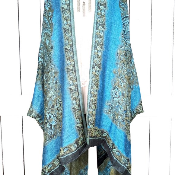Blue paisley kimono cardigan cover up - Picture 2 of 6